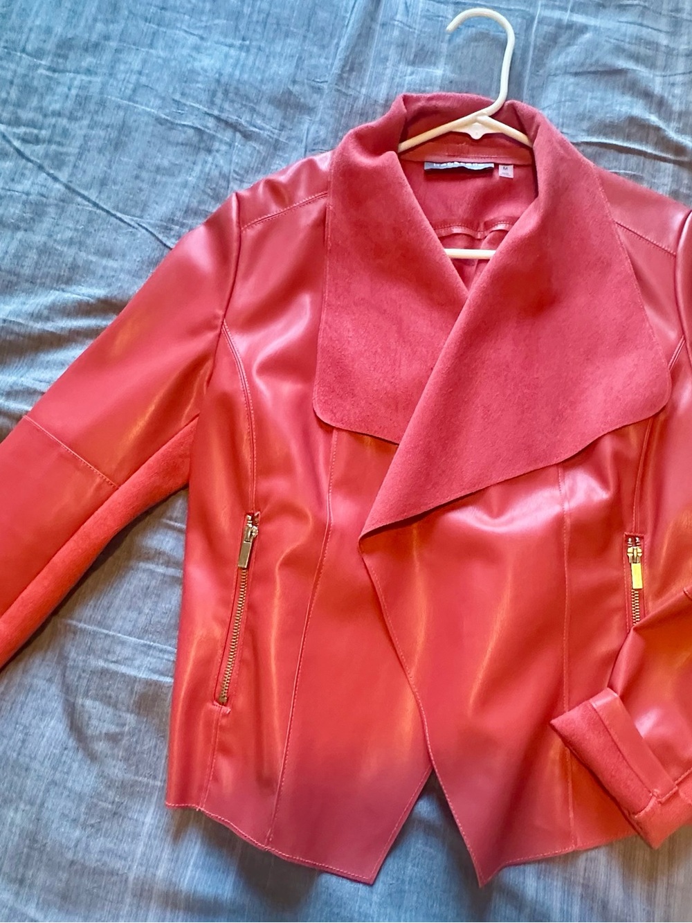 bagatelle melon color Faux Leather Draped-Collar Jacket
